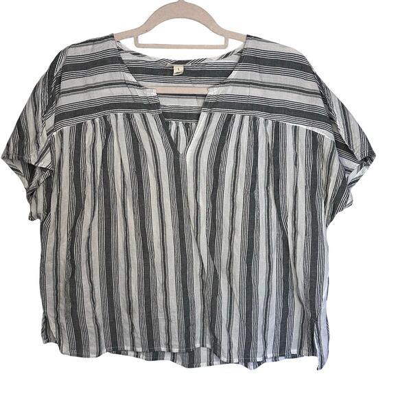 Womans A.N.A grey & white striped cotton sheer short sleeve top size large - Picture 1 of 5